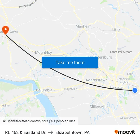 Rt. 462 & Eastland Dr. to Elizabethtown, PA map