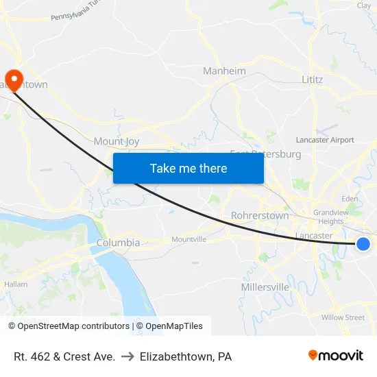 Rt. 462 & Crest Ave. to Elizabethtown, PA map