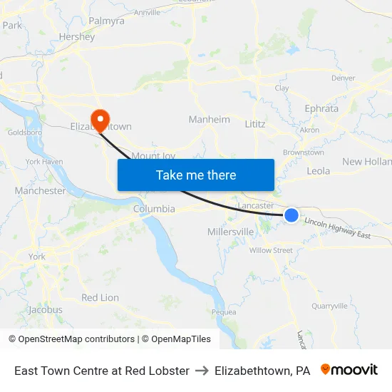 East Town Centre at Red Lobster to Elizabethtown, PA map