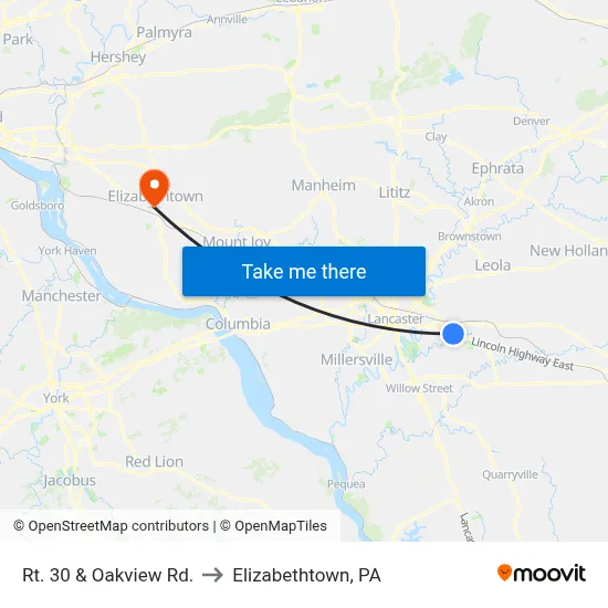 Rt. 30 & Oakview Rd. to Elizabethtown, PA map