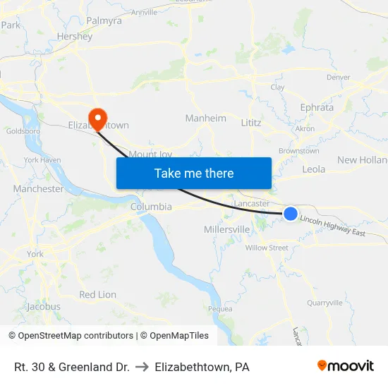 Rt. 30 & Greenland Dr. to Elizabethtown, PA map