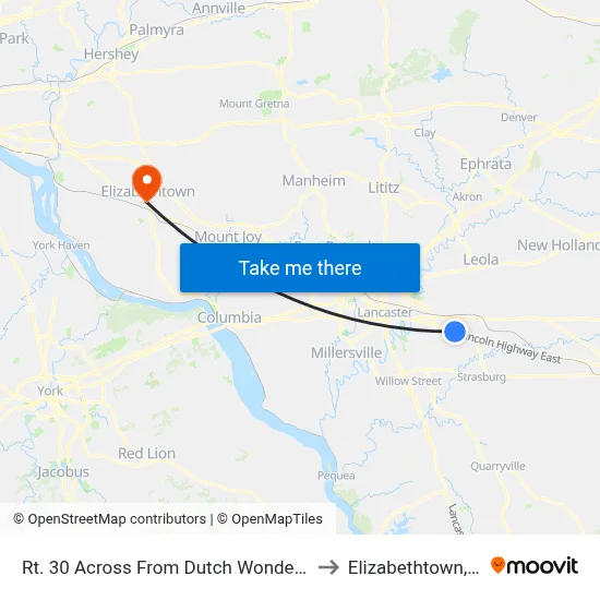 Rt. 30 Across From Dutch Wonderland to Elizabethtown, PA map