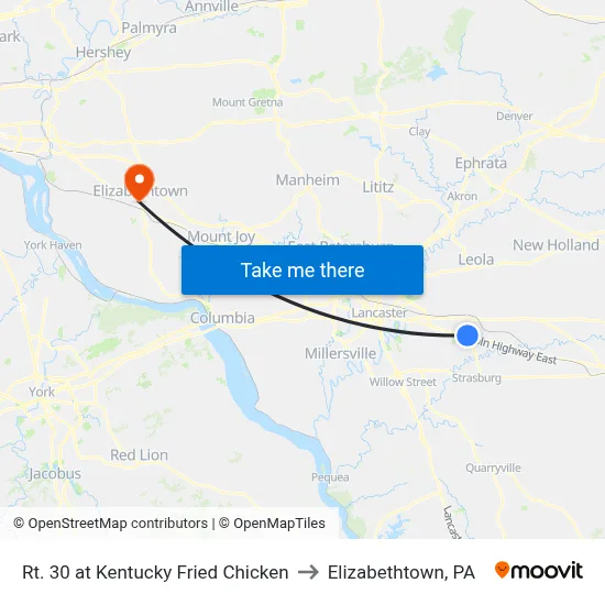 Rt. 30 at Kentucky Fried Chicken to Elizabethtown, PA map