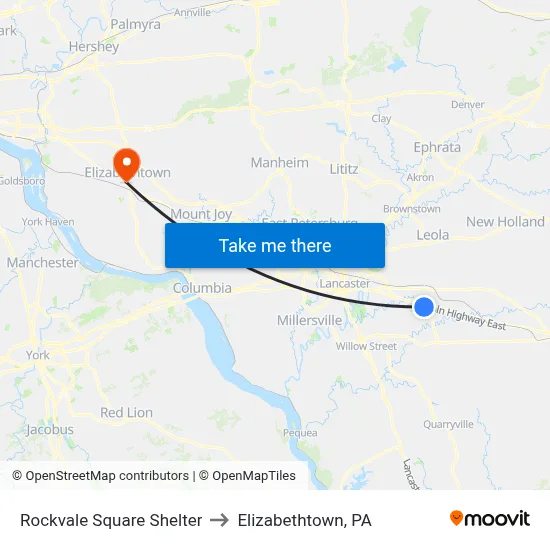 Rockvale Square Shelter to Elizabethtown, PA map