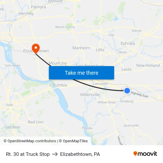 Rt. 30 at Truck Stop to Elizabethtown, PA map