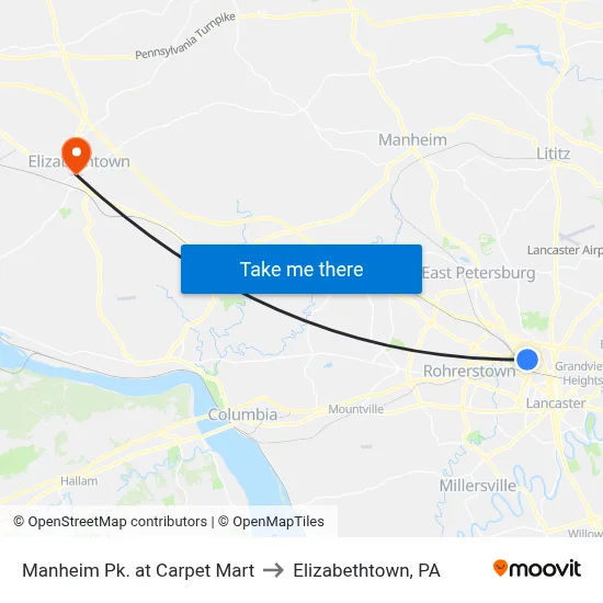 Manheim Pk. at Carpet Mart to Elizabethtown, PA map