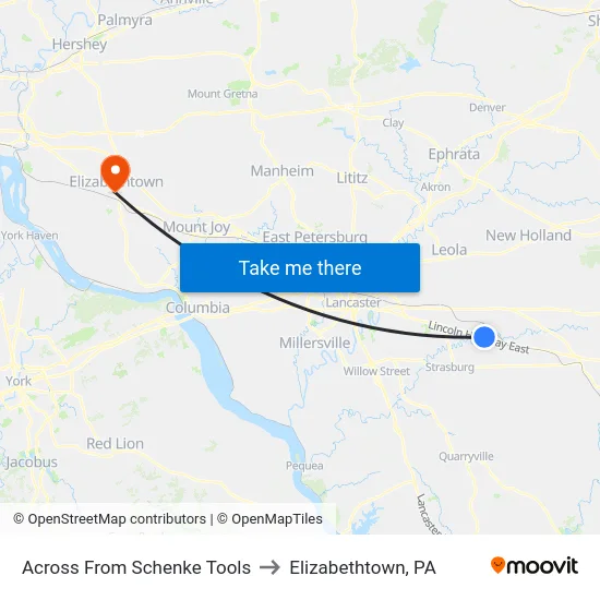 Across From Schenke Tools to Elizabethtown, PA map