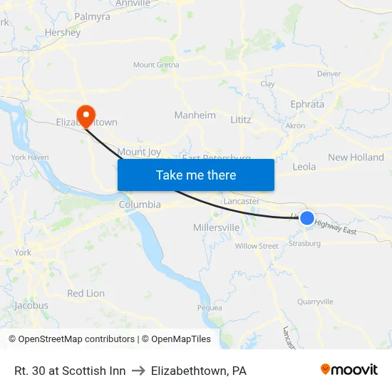 Rt. 30 at Scottish Inn to Elizabethtown, PA map