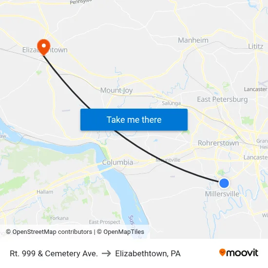 Rt. 999 & Cemetery Ave. to Elizabethtown, PA map