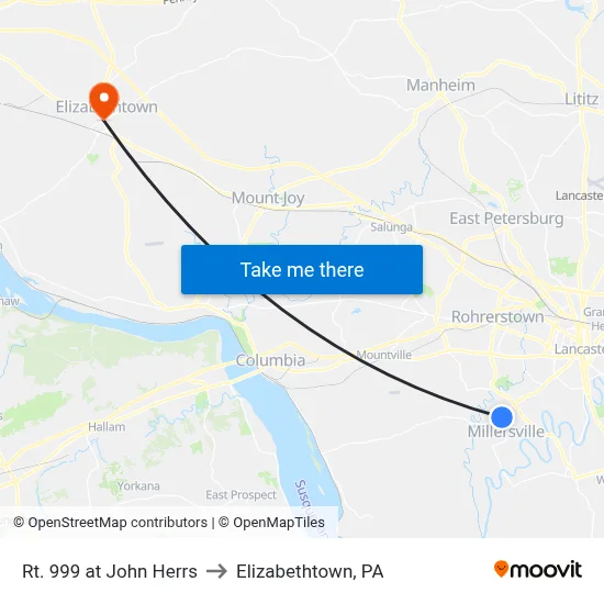 Rt. 999 at John Herrs to Elizabethtown, PA map