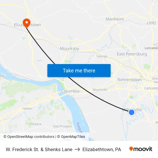 W. Frederick St. & Shenks Lane to Elizabethtown, PA map
