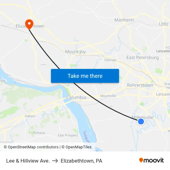 Lee & Hillview Ave. to Elizabethtown, PA map