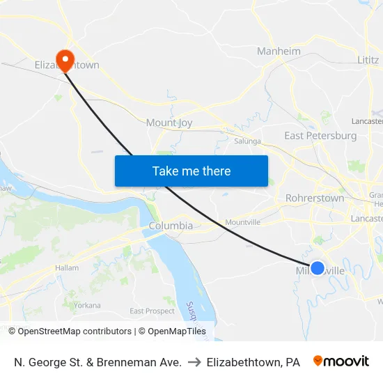 N. George St. & Brenneman Ave. to Elizabethtown, PA map