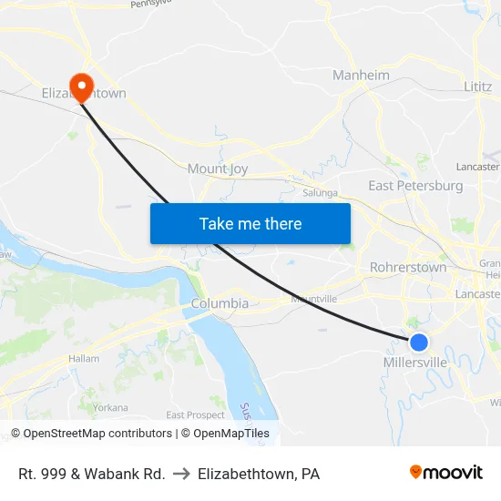 Rt. 999 & Wabank Rd. to Elizabethtown, PA map