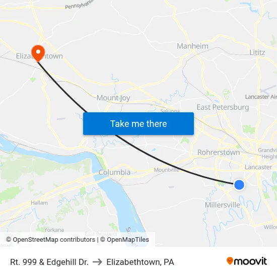 Rt. 999 & Edgehill Dr. to Elizabethtown, PA map