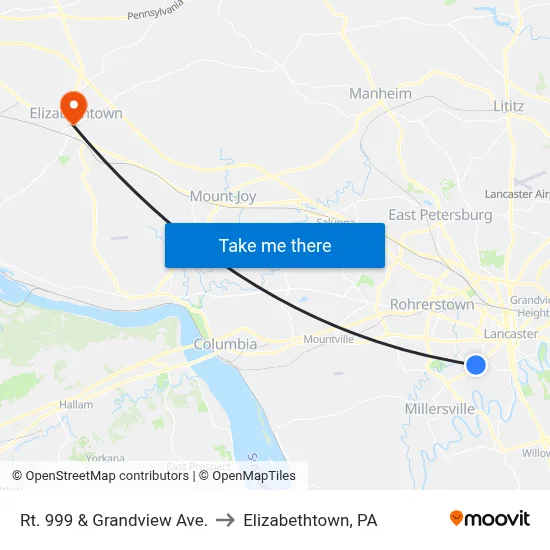 Rt. 999 & Grandview Ave. to Elizabethtown, PA map
