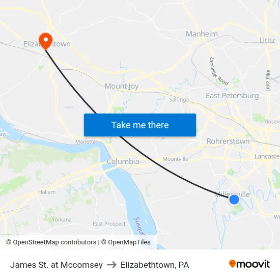 James St. at Mccomsey to Elizabethtown, PA map