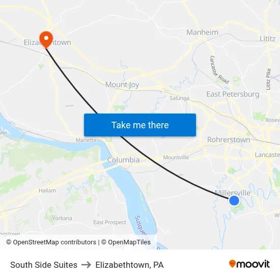 South Side Suites to Elizabethtown, PA map