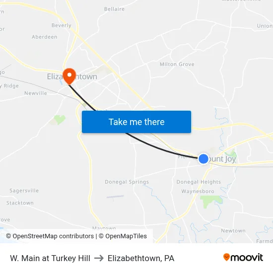 W. Main at Turkey Hill to Elizabethtown, PA map