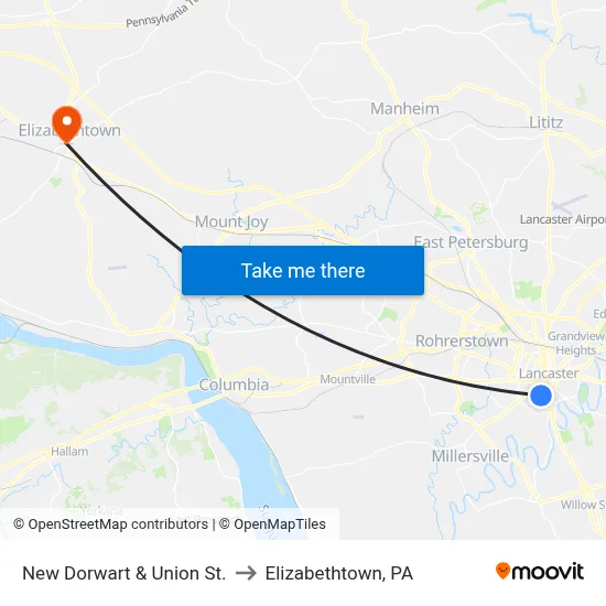 New Dorwart & Union St. to Elizabethtown, PA map