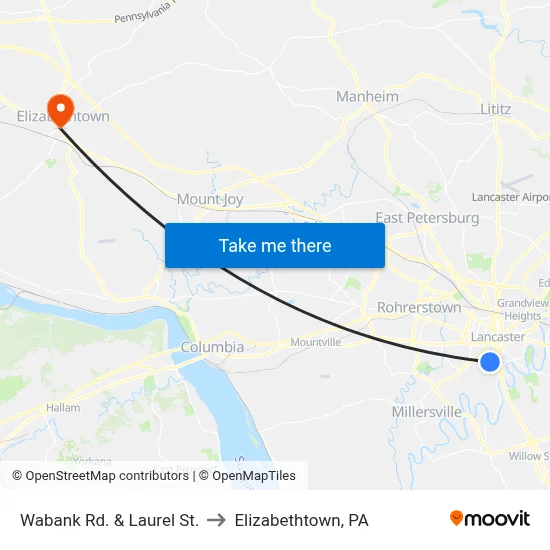 Wabank Rd. & Laurel St. to Elizabethtown, PA map
