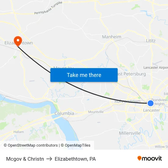 Mcgov & Christn to Elizabethtown, PA map