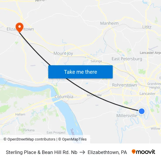 Sterling Place & Bean Hill Rd. Nb to Elizabethtown, PA map