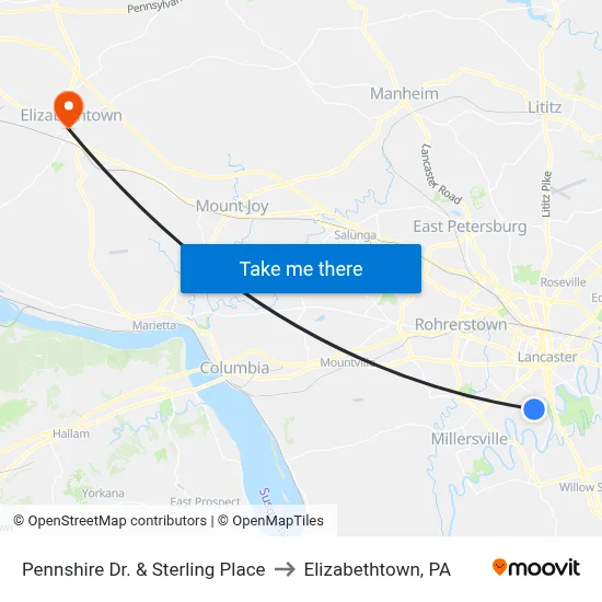 Pennshire Dr. & Sterling Place to Elizabethtown, PA map