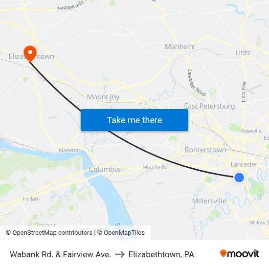 Wabank Rd. & Fairview Ave. to Elizabethtown, PA map