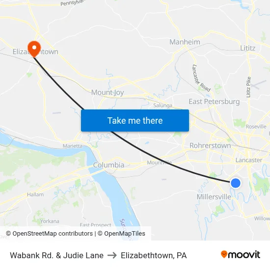 Wabank Rd. & Judie Lane to Elizabethtown, PA map