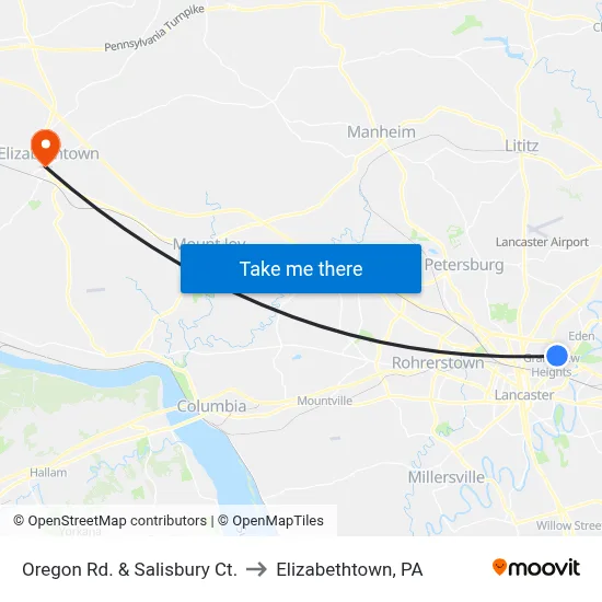 Oregon Rd. & Salisbury Ct. to Elizabethtown, PA map