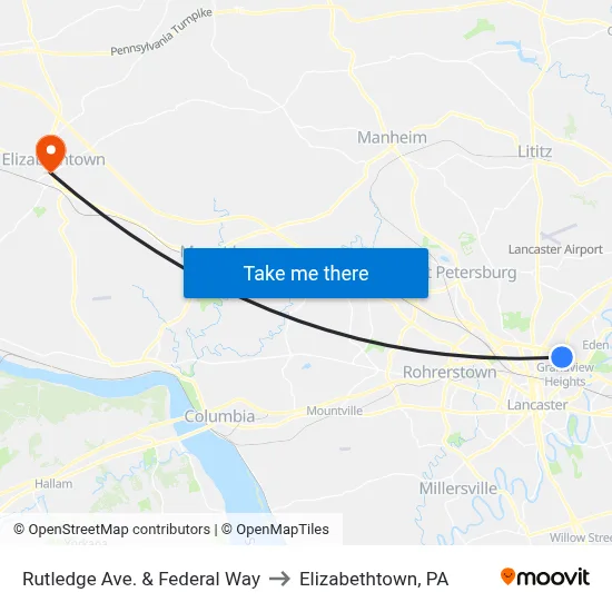 Rutledge Ave. & Federal Way to Elizabethtown, PA map