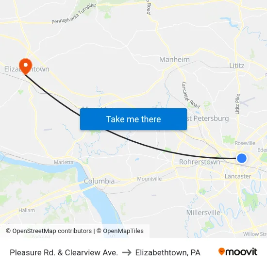 Pleasure Rd. & Clearview Ave. to Elizabethtown, PA map