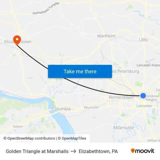 Golden Triangle at Marshalls to Elizabethtown, PA map