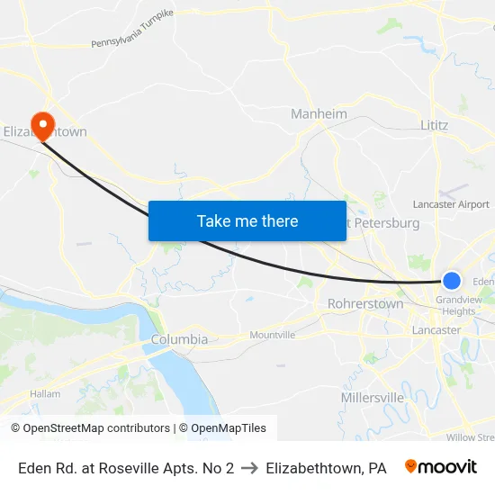 Eden Rd. at Roseville Apts. No 2 to Elizabethtown, PA map