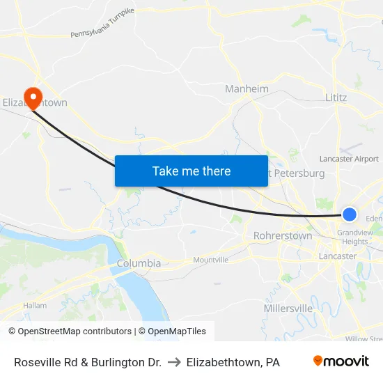 Roseville Rd & Burlington Dr. to Elizabethtown, PA map