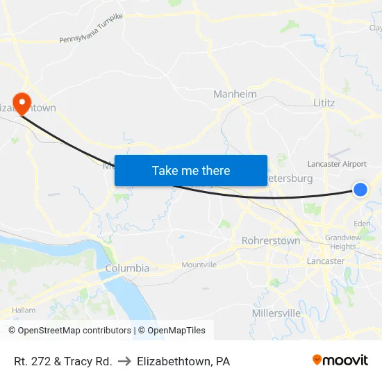 Rt. 272 & Tracy Rd. to Elizabethtown, PA map