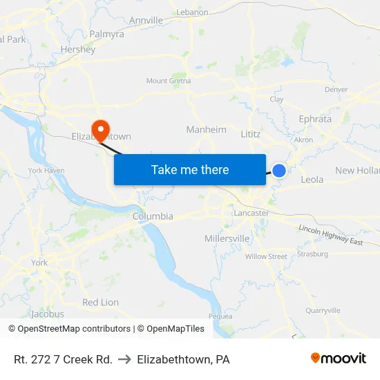 Rt. 272 7 Creek Rd. to Elizabethtown, PA map