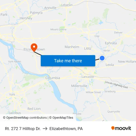 Rt. 272 7 Hilltop Dr. to Elizabethtown, PA map