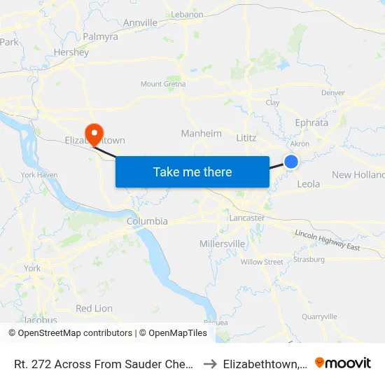 Rt. 272 Across From Sauder Chevrolet to Elizabethtown, PA map