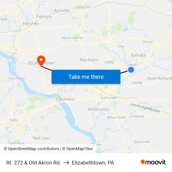 Rt. 272 & Old Akron Rd. to Elizabethtown, PA map