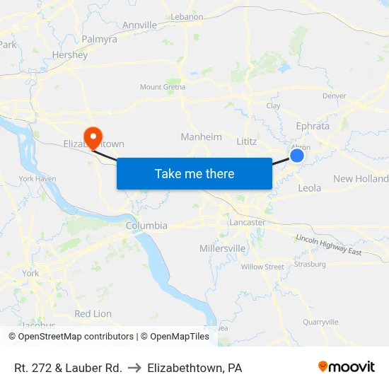 Rt. 272 & Lauber Rd. to Elizabethtown, PA map