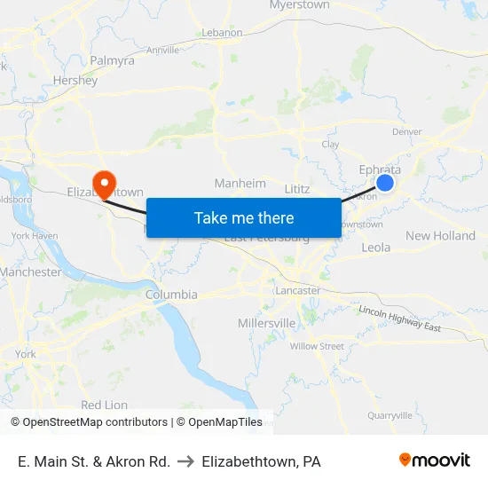 E. Main St. & Akron Rd. to Elizabethtown, PA map