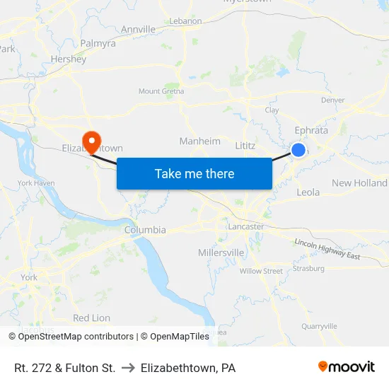 Rt. 272 & Fulton St. to Elizabethtown, PA map