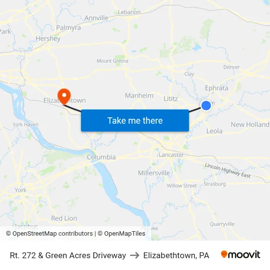 Rt. 272 & Green Acres Driveway to Elizabethtown, PA map