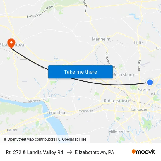Rt. 272 & Landis Valley Rd. to Elizabethtown, PA map