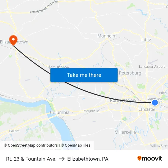 Rt. 23 & Fountain Ave. to Elizabethtown, PA map