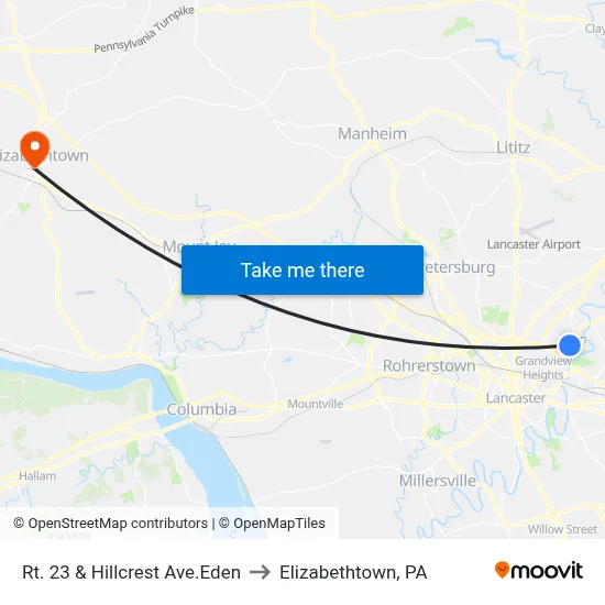Rt. 23 & Hillcrest Ave.Eden to Elizabethtown, PA map