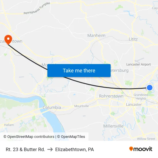 Rt. 23 & Butter Rd. to Elizabethtown, PA map