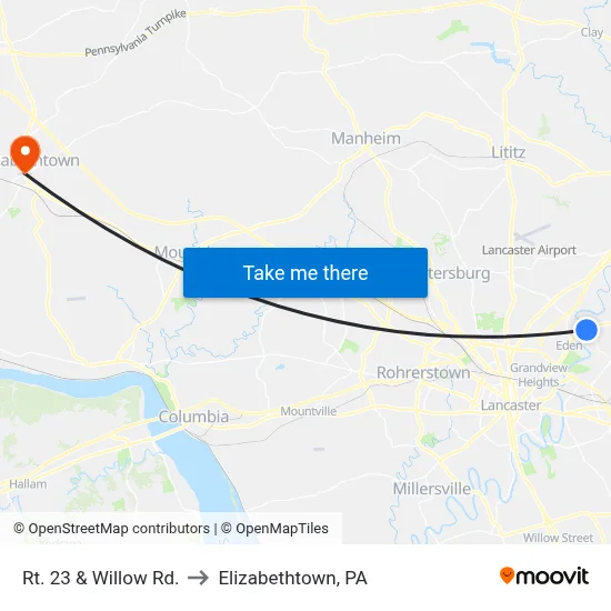 Rt. 23 & Willow Rd. to Elizabethtown, PA map